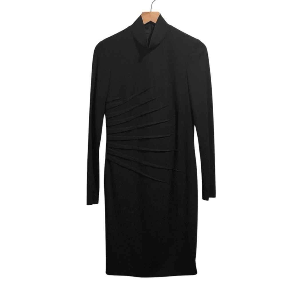 Carlisle Sheath Dress, Black, Long Sleeve, Knee Length,Mock Neck,Lined, Fitted,6